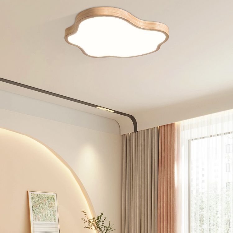 Modern Style Cloud Shape Flush Mount 1 Light Wood Ceiling Light for Bedroom