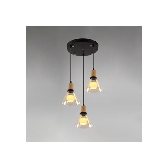 Bois 3-Light Round / linéaire Cauvet multiples suspendus en verre transparent transparent industriel Pendant le salon