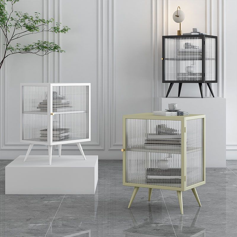 Metal and Glass Nightstand Contemporary Shelves Night Table with Legs