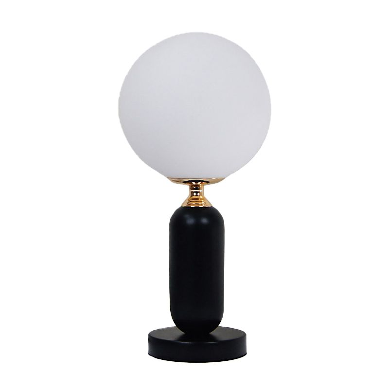 1 Bulb Study Table Lamp Modern Black Reading Book Light with Round White Glass Shade