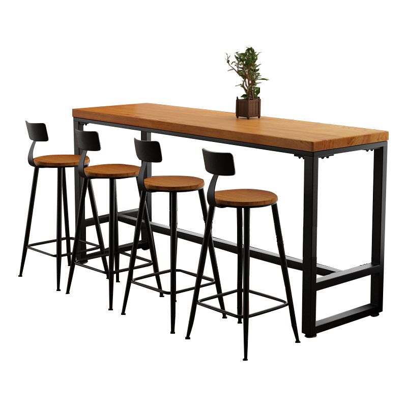 Pine Wood Bar Dining Table Industrial Rectangle Bar Table with Trestle Pedestal for Cafe