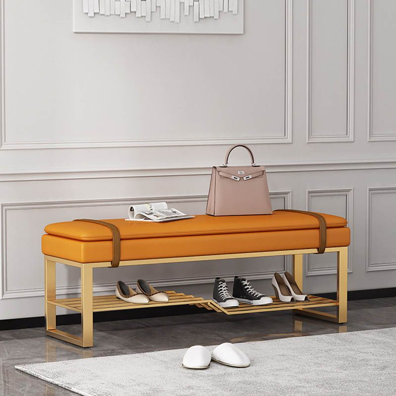 Glam Entryway Bench Cushioned Metal Seating Bench with Shoe Storage , 12.5 Inch Width