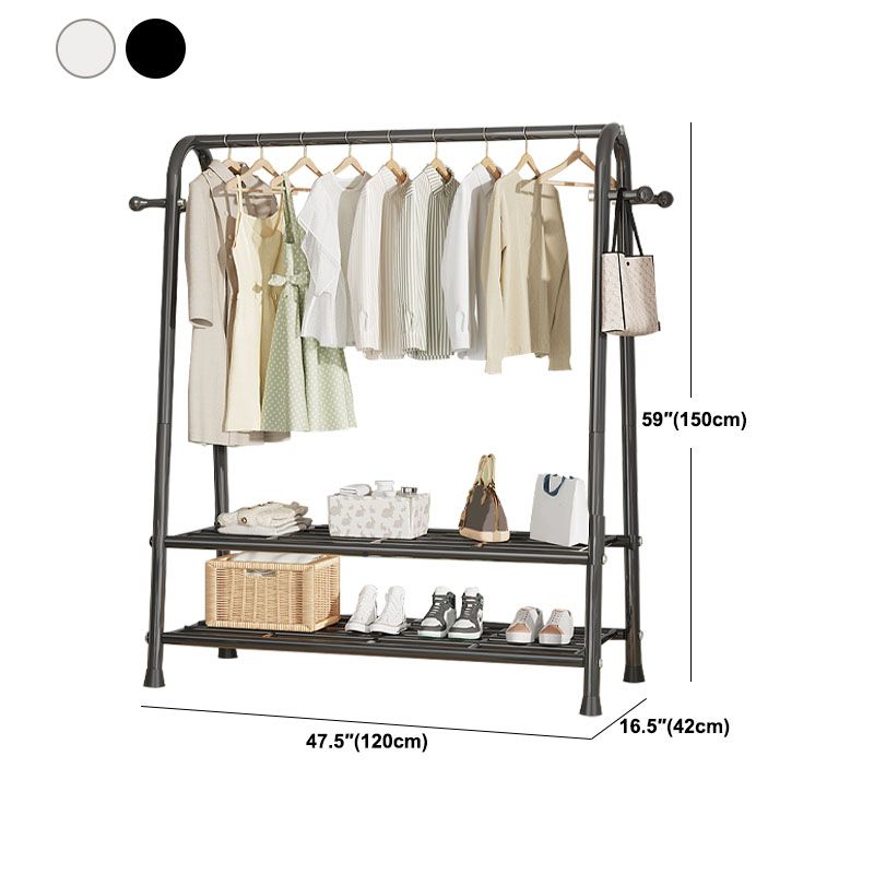 Modern Hall Stand Metal Hanging Rail Storage Shelving and 2 Hooks Hall Tree