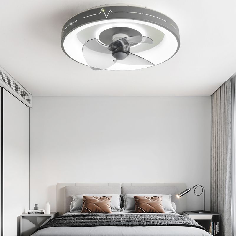 Metal Round Ceiling Fan Modern Style 2 Lights Flush Mount Lamp