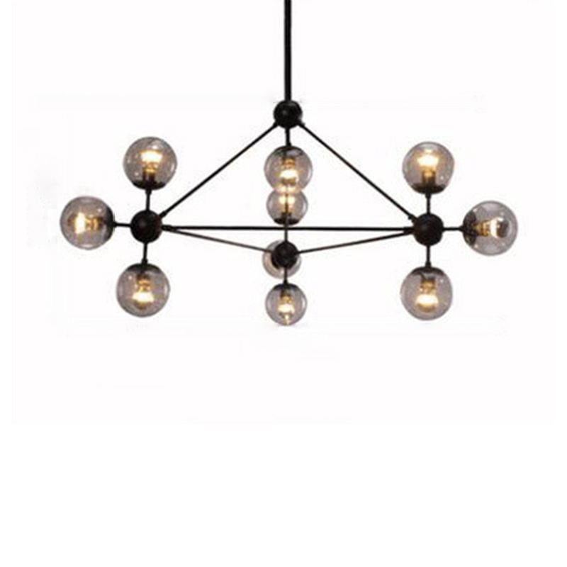 Black Radial Pendant Light in Industrial Vintage Style Wrought Iron Chandelier with Glass Shade