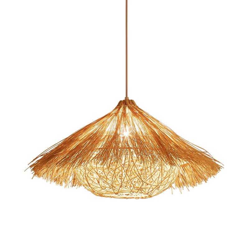 Flaxen Handcrafted Pendant Lighting Japanese 1 Head Rattan Ceiling Suspension Lamp