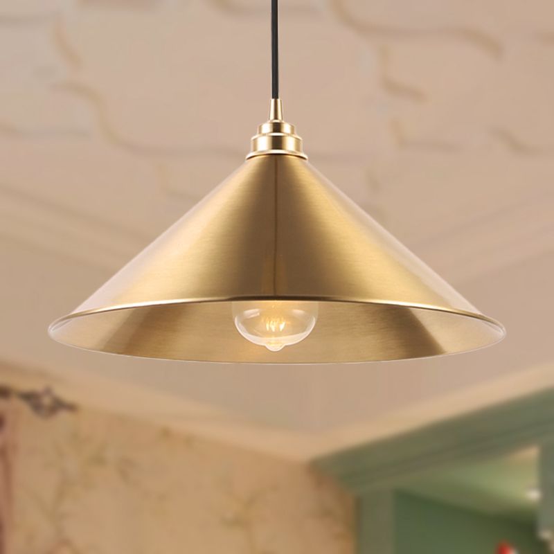 1 Light Pendant Lighting with Conic Shade Metallic Vintage Indoor Hanging Ceiling Light in Brass