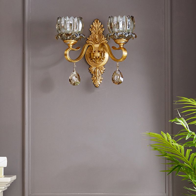 1 / 2 - Light Solid Brass Wall Sconce Post Modern Wall Armed Sconce with Crystal Accent