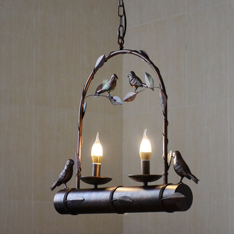 2 lumières Cluster pendentif country Style Metal Metal Lamping en rouille avec / sans nuance en marbre