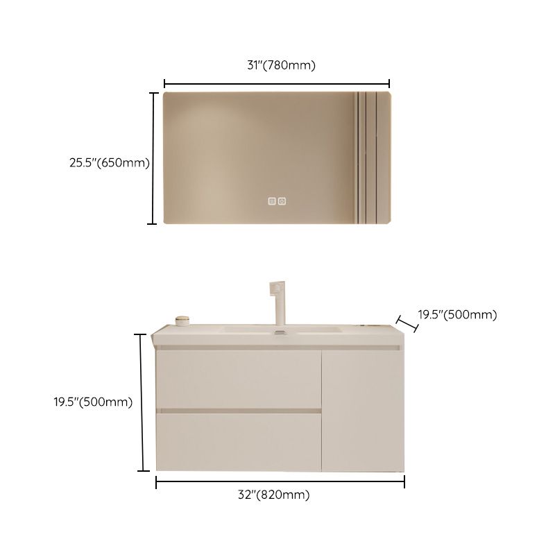 Drawers Vanity Set White Wood Rectangle Single Sink Wall Mount Bath Vanity with Mirror