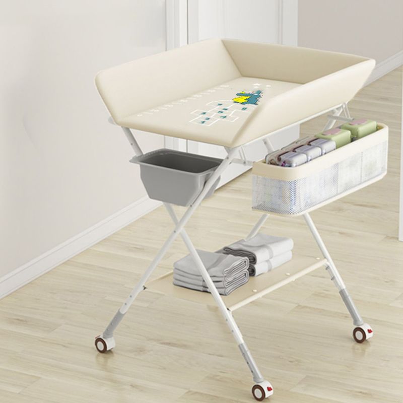 Modern Flat Top Changing Table with Pad Metal Folding Baby Changing Table