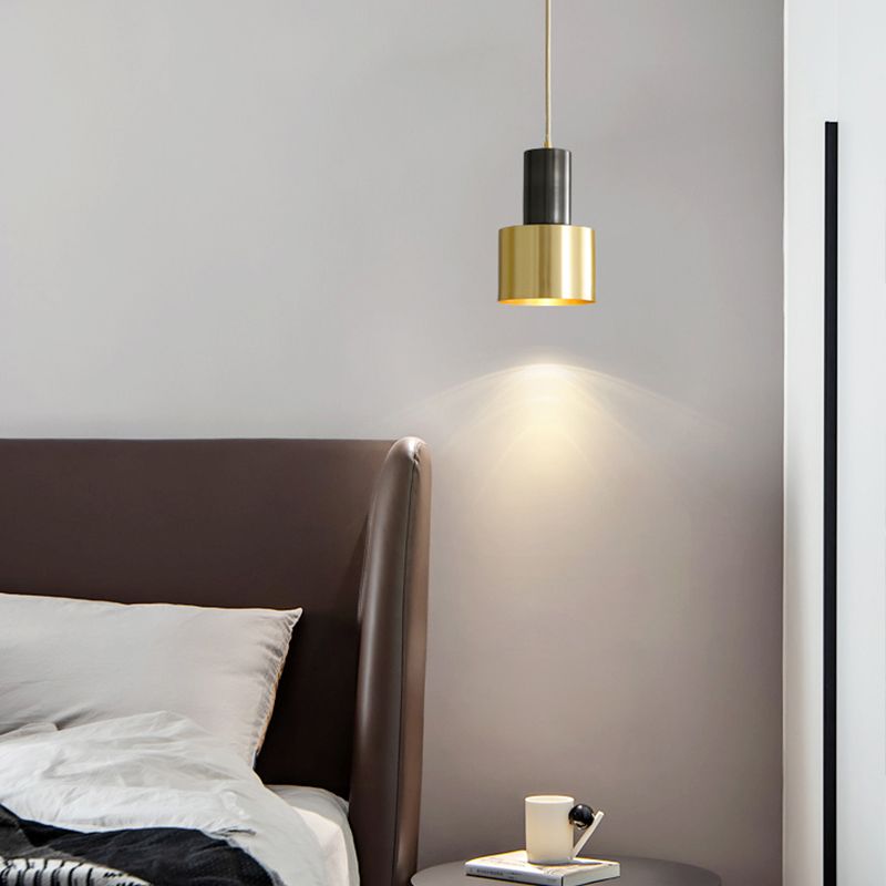 Metal Cylindrical Shade Hanging Lights Postmodern Style 1 Light Hanging Mount Fixture for Bedroom