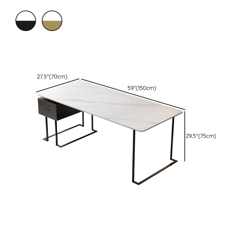 Modern 29.53" Tall Writing Desk Stone Curved Office Desk with 1 Drawer