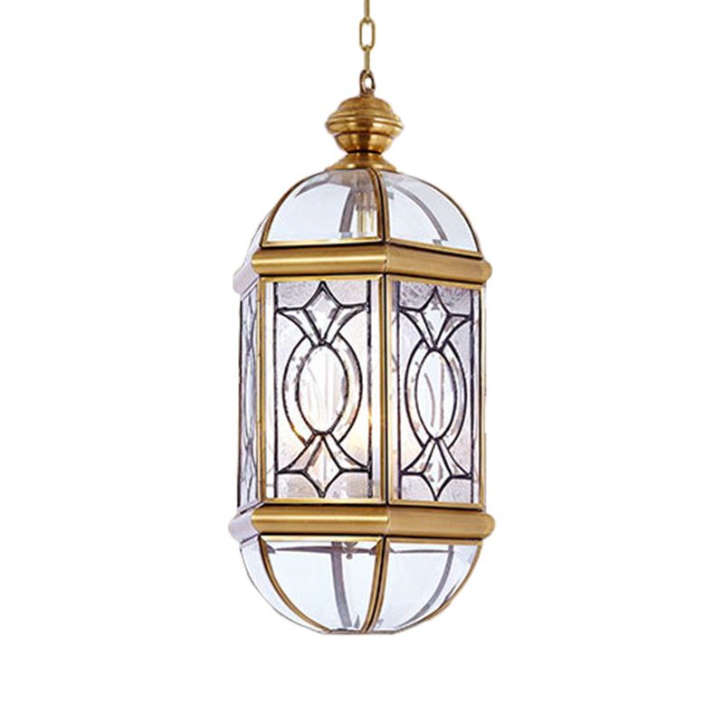 Lampadella esterno Lanterna Luce glassata coloniale Glassa 3 lampadine Brass Brass Appeding Affermazione Luce del soffitto