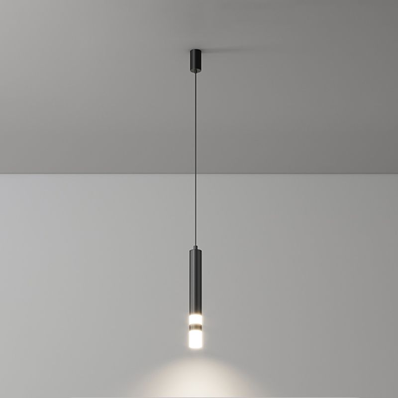 Cylinder Shape Metal Pendant Fixtures Modern Style Hanging Light Fixtures in Black