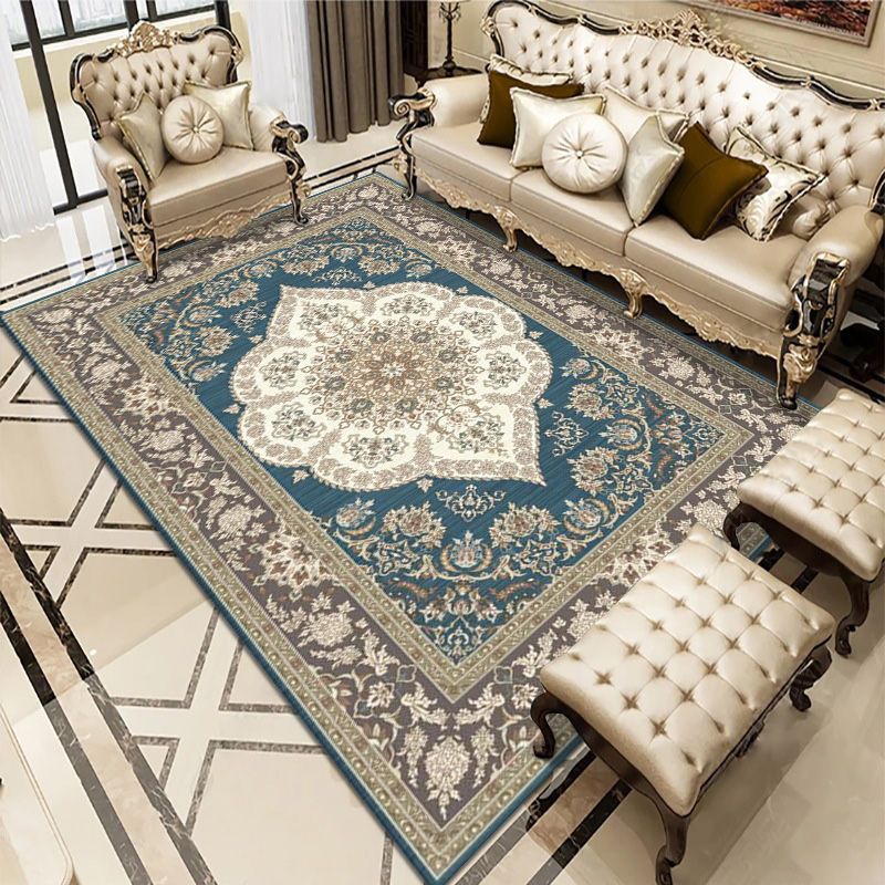 Traditional Carpet Floral Print Polyester Indoor Carpet Stain Resistant Area Rug for Living Room