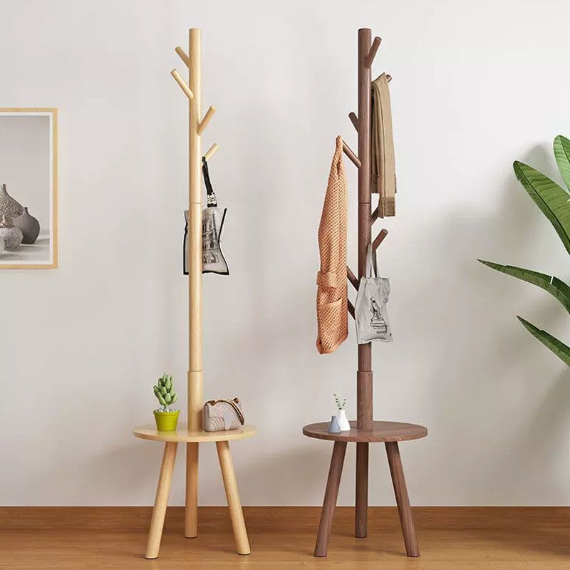 Modern Coat Rack Free Standing Solid Wood Clothes Hanger with Coat Hooks