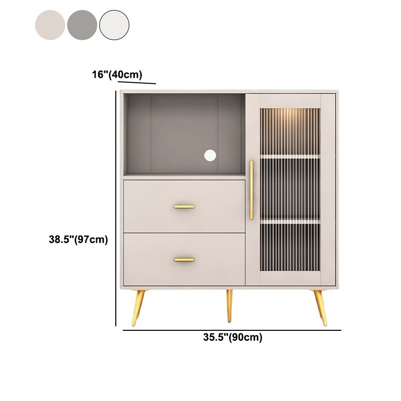 2-Drawer Engineered Wood Sideboard Glam Striped Glass Doors Credenza with Stone Countertop