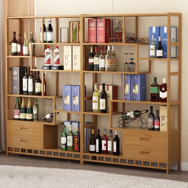 Floor Wine Rack Solid Wood Wine Bottle Rack with Shelves for Living Room