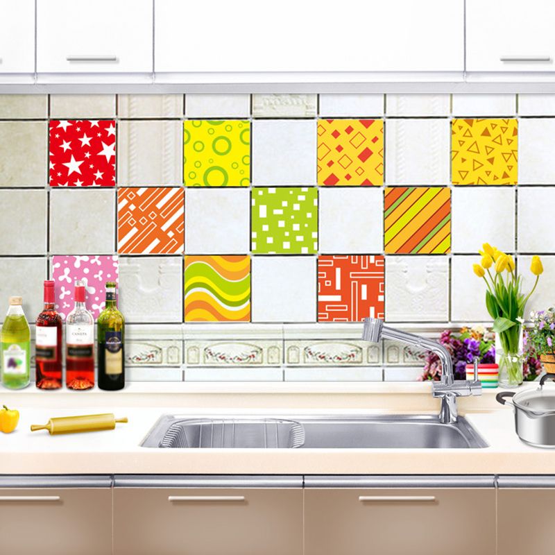 Geometric Pattern Stick Wallpapers in Red-Yellow-Green Kids Style Wall Art for Nursery