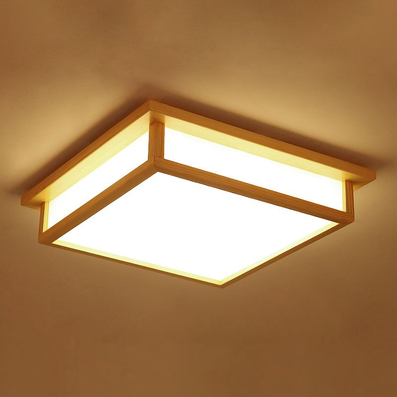 Minimalism Flush Mount Square LED Ceiling Light with Wood for Living Room