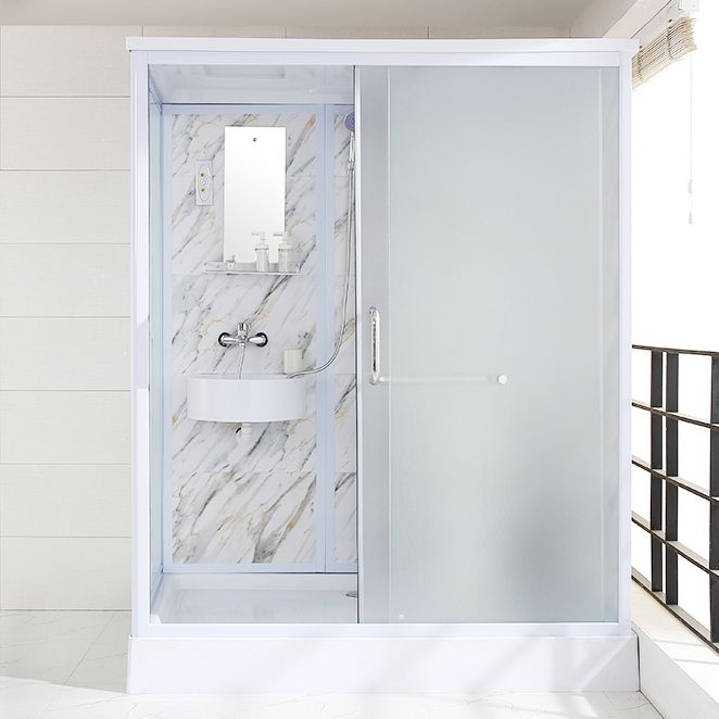 Rectangle Tempered Glass Shower Enclosure White Framed Shower Stall