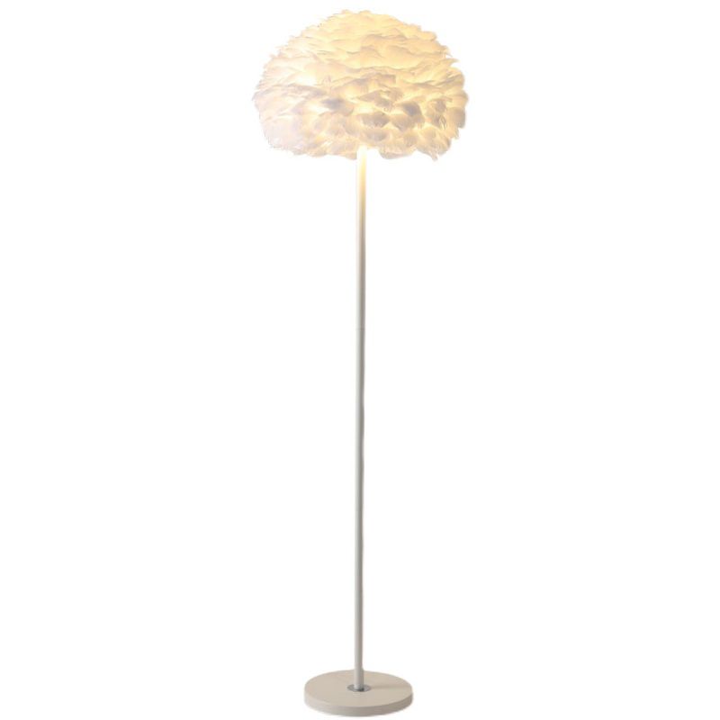 Round Floor Standing Lamp Modern Style Floor Light with Feather Shade