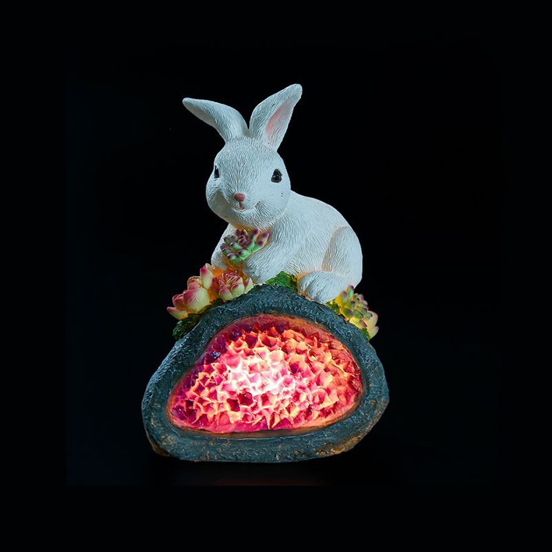 White Rabbit Solar Path Lighting Ideas Cartoon LED Resin Table Lamp for Courtyard