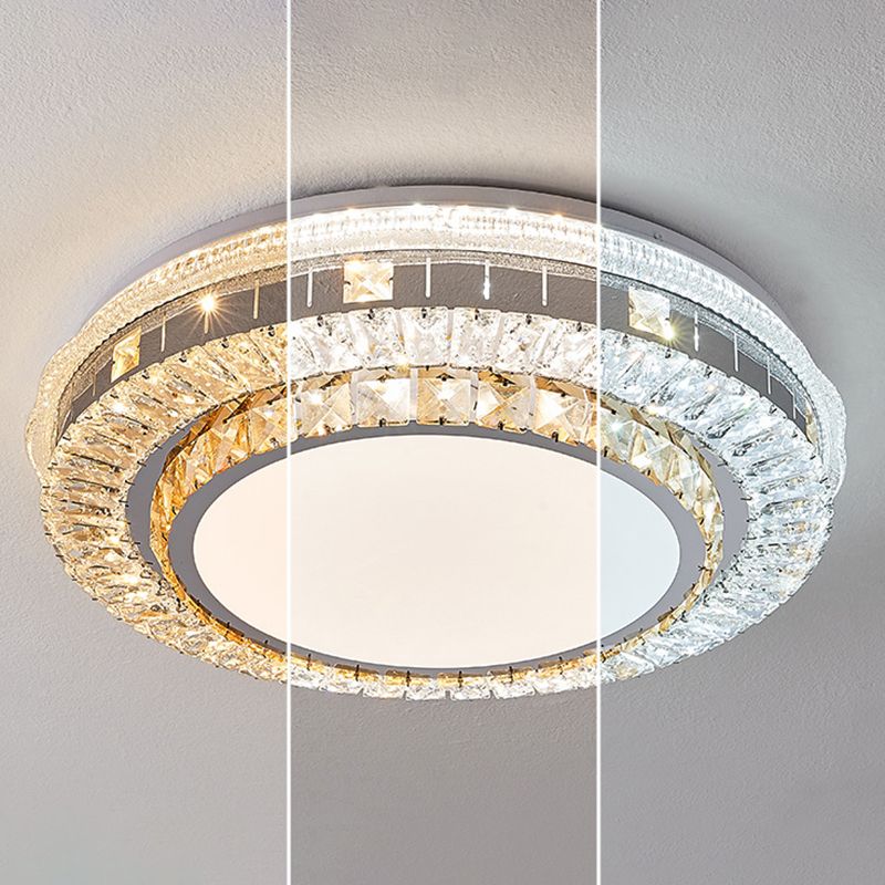 Modern Round Crystal Flush Mount Stainless Steel Ceiling Flush Light Fixture