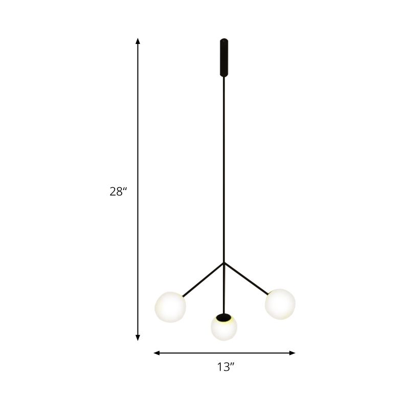 Simple Style 3 Heads Chandelier Lighting with Glass Shade Black Finish Globe Hanging Lamp for Dining Room