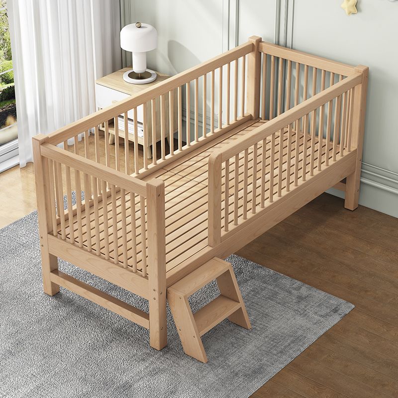 Traditional Style Solid Wood Nursery Crib with Mattress and Guardrail