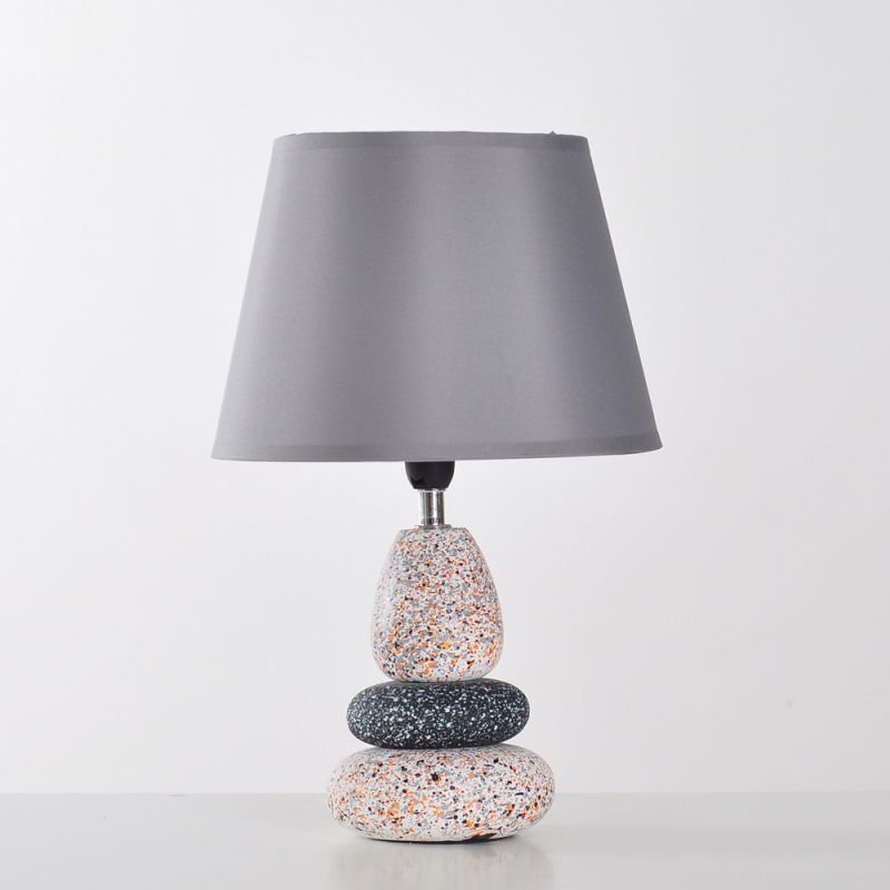 Ceramics Stone Shape Night Light Modernist LED Night Table Lamp in Black/Grey with Fabric Shade