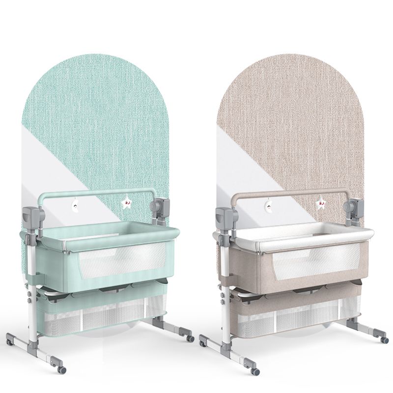 Rocking Crib Cradle Square Metal Cradle with Stand and Storage Shelf for Newborn