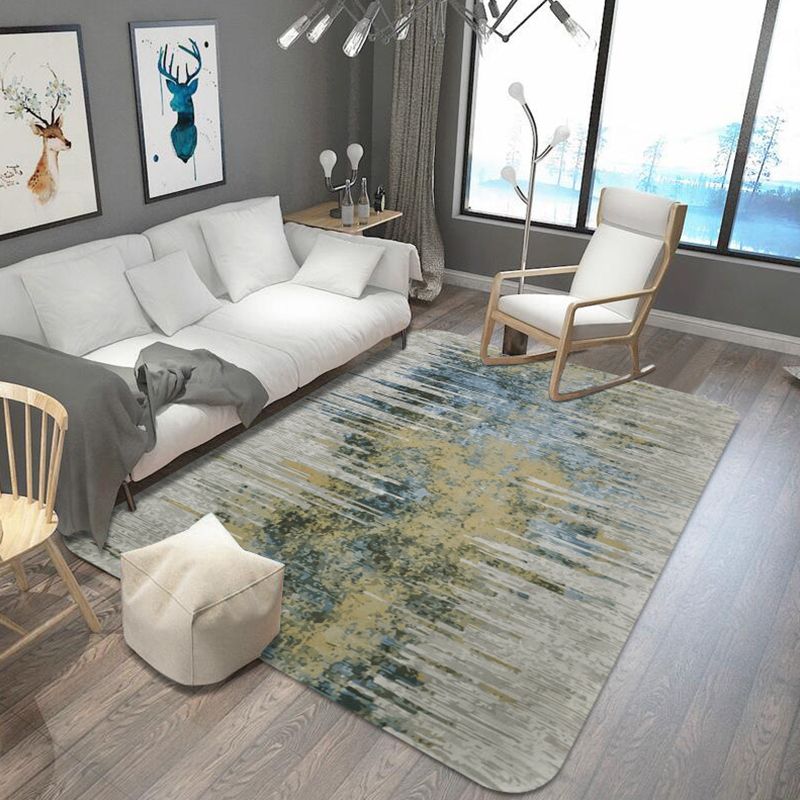 Unusual Abstract Rug Grey Industrial Rug Polyester Pet Friendly Non-Slip Backing Washable Area Rug for Living Room