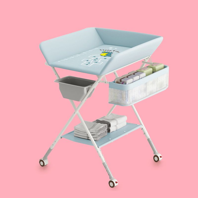 Modern Flat Top Changing Table with Pad Metal Folding Baby Changing Table