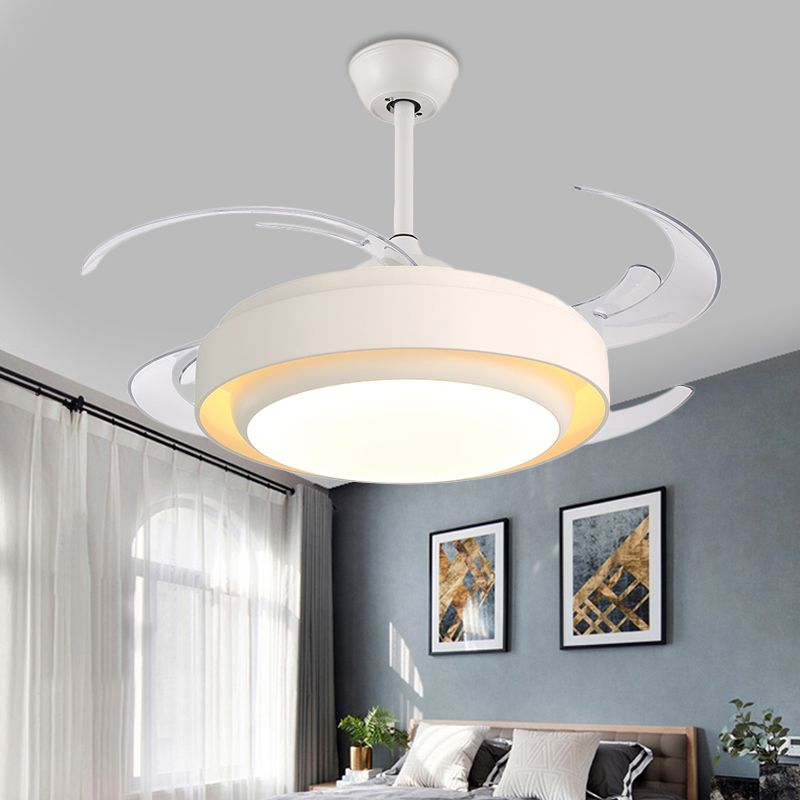 42" Wide LED Circular Ceiling Fan Light Modern White Semi Flush Mount Lighting for Living Room, 4 Clear Blades