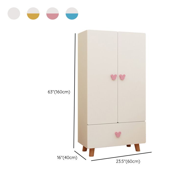 Modern Pink Kids Closet Wooden High Gloss 1-Drawer Kid's Wardrobe