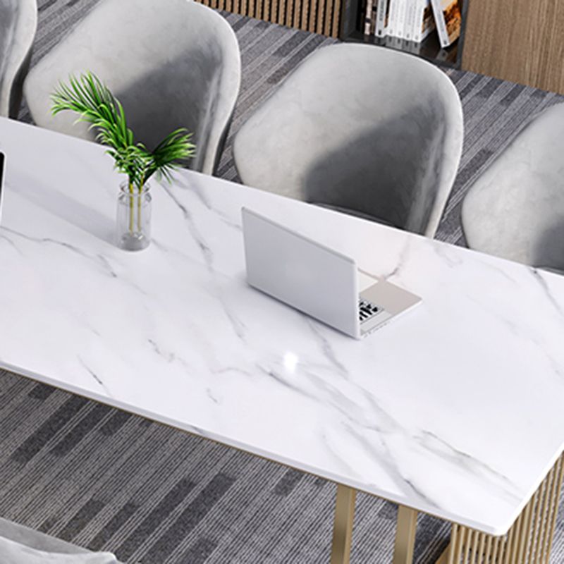 Rectangular Shaped Conference Table Wood Writing Desk in White