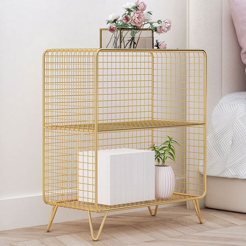 Modern Metal Bedside Cabinet Open Storage Nightstand with Shelves