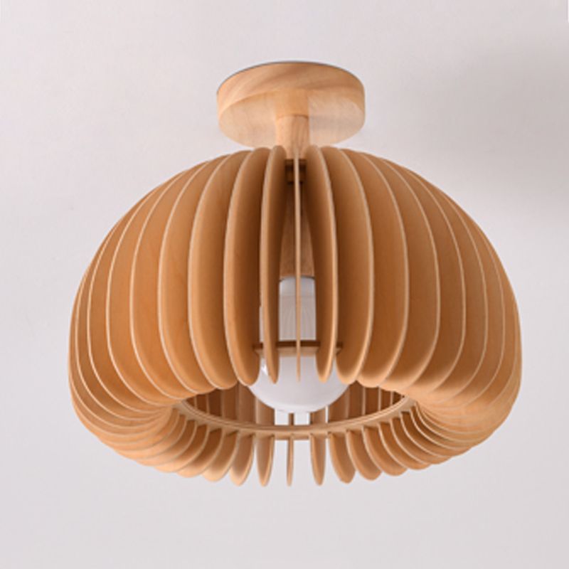 Contemporary Dome Flush Light Fixture Wood 1 Light Flush Mount Lights in Brown