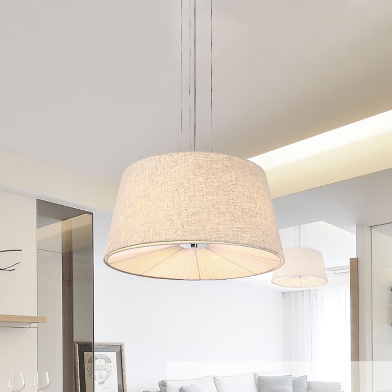 Modern Truncated Cone Ceiling Chandelier Fabric 5-Bulb Dinette Hanging Light with Incurvated Diffuser in Flaxen