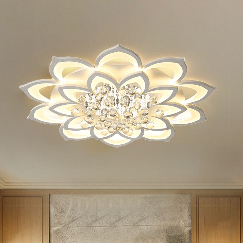 27"/31.5" W White Floral Flush Ceiling Light Contemporary LED Acrylic Flushmount Lighting with Crystal Drop in Warm/White Light