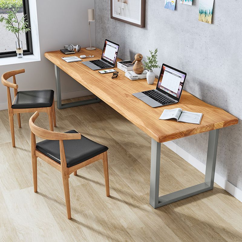 Contemporary Pine Wood Desk Rectangle Metal Base Desk for Home Office