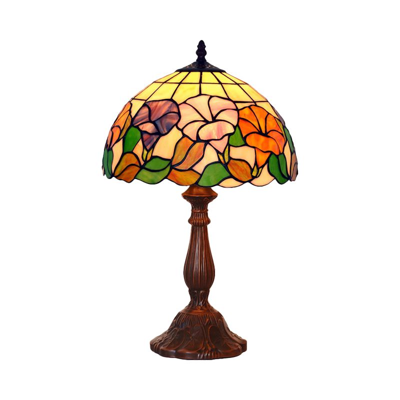 Cut Glass Morning-Glory Table Light Tiffany Single-Bulb Bronze Night Stand Lamp for Bedside