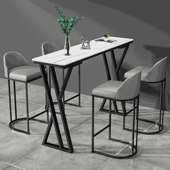 Stone Bar Dining Table Industrial Bar Dining Table with Double Pedestal Base