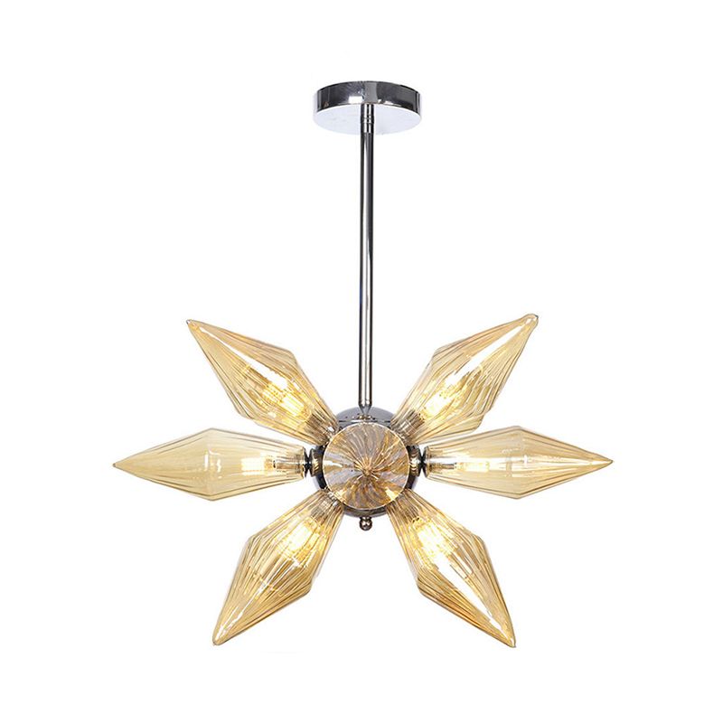 Diamond Clear/Amber Glass Chandelier Industrial 9/12/15 Heads Kitchen Pendant Lighting Fixture in Chrome/Gold