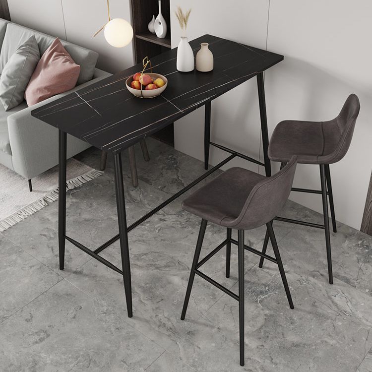 Industrial Black Metal Bar Table Rectangle Top 41.3"H Bistro Table with Footrest