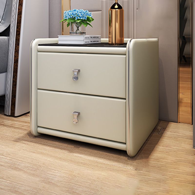 Contemporary Tempered Glass Nightstand 17.7" Tall 2 - Drawer Nightstand