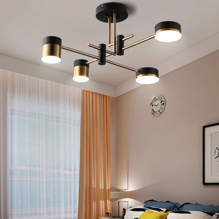 Modern Metal Radial Hanging Chandelier Light Drum Shade LED Suspension Light  in Black for Living Room