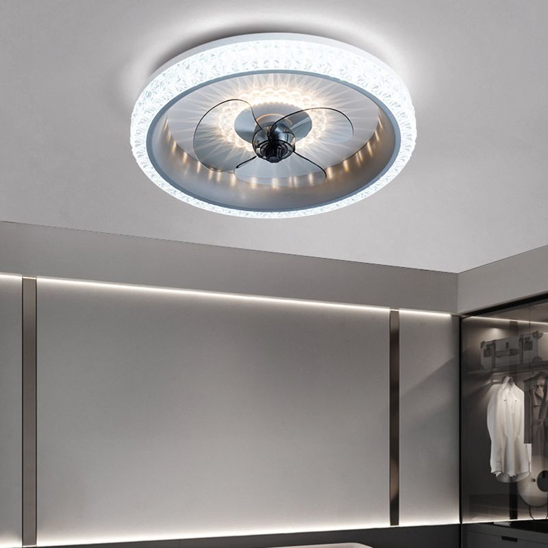 Remote Control Macaron Style Round Fan Lighting Acrylic Bedroom LED Semi Flush Ceiling Light